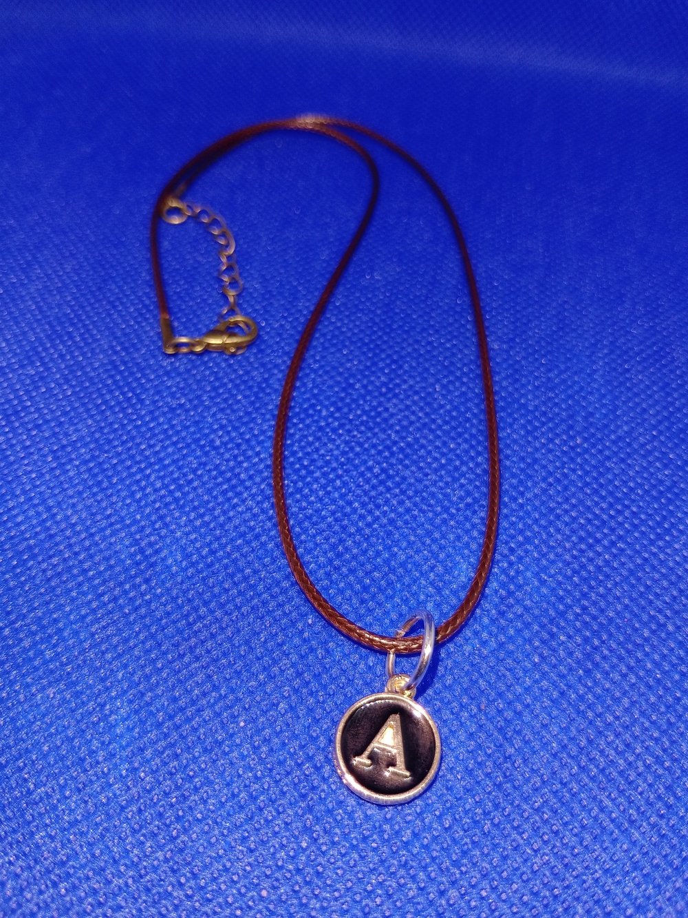Initial 'A' Pendant Necklace on Brown Cord